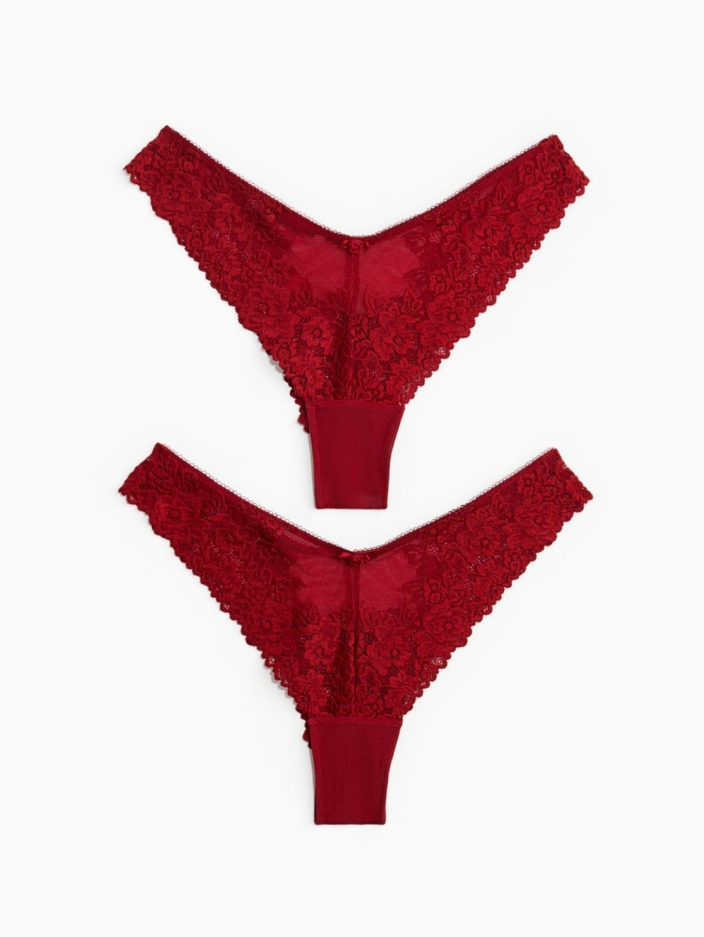 H&M Briefs NWT Size L Red Lace Low Rise 2 Pack Brazilian Boho